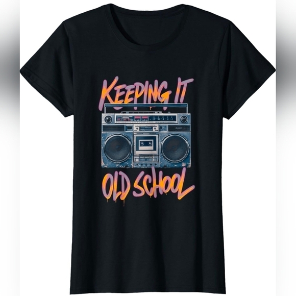 Tops - Graphic Tee Womens Large with Boombox Design, "Keeping It Old School" New!
